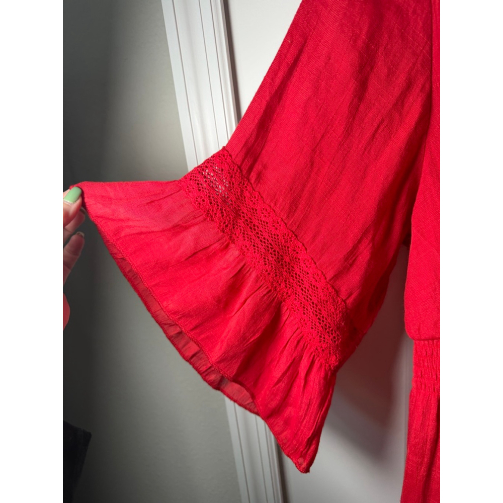 J.Gee Red Midi Dress with Ruffle Sleeves - Size L - Picture 5 of 7